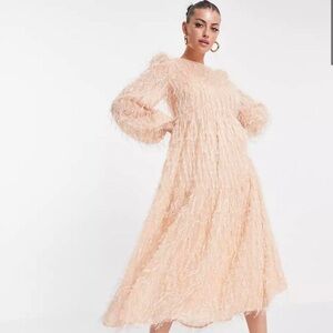 ASOS DESIGN Tiered Midi Dress in Fluffy Texture in Pink ✨